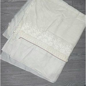 Vintage rose floral embroidered fabric with tassels for crafts and sewing